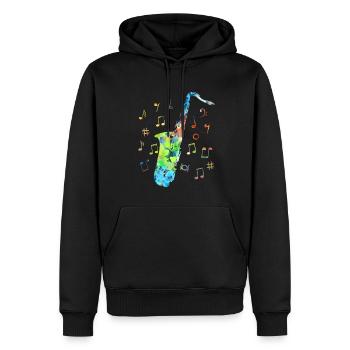 Bunt Saxophon-Musiker Saxophon Jazzmusik - Männer Premium Bio Hoodie - Schwarz - Vorne - Nico (187cm)