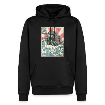 Dragon Kanagawa Wave Stamp Esthétique japonaise - Sweat à capuche Premium bio Homme - noir - Devant - Nico (187cm)