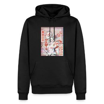 Samurai Kitsune Fuchs Maske Vaporwave Ästhetisches - Männer Premium Bio Hoodie - Schwarz - Vorne - Nico (187cm)