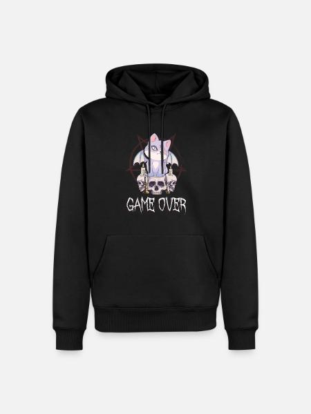 Cat Skull Goth Game Over Pentagram Occult G - Men’s Premium Organic Hoodie - black
