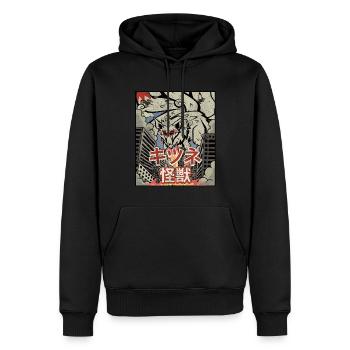 Kaiju Kitsune Renard à neuf queues Kanagawa Wave - Sweat à capuche Premium bio Homme - noir - Devant - Nico (187cm)
