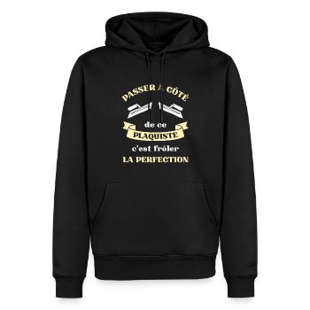 plaquiste perfection humour plaquiste homme cadeau - Sweat à capuche Premium bio Homme - noir - Devant - Nico (187cm)