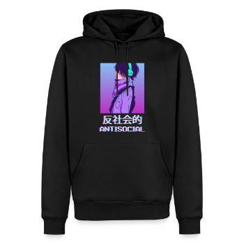 Antisocial Anime Boy Vaporwave Esthétique Ge - Sweat à capuche Premium bio Homme - noir - Devant - Nico (187cm)