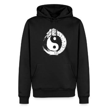 Quetzalcoatl Ying Yang Ancien serpent aztèque - Sweat à capuche Premium bio Homme - noir - Devant - Nico (187cm)