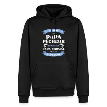 papa pecheur cool humour peche homme cadeau drole - Sweat à capuche Premium bio Homme - noir - Devant - Nico (187cm)