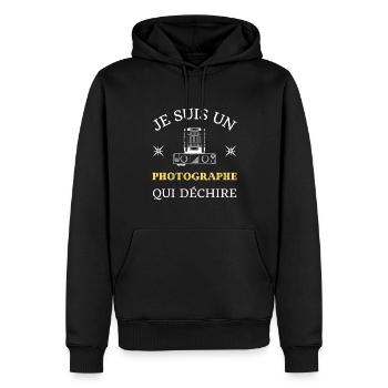 photographe qui déchire humour photo cadeau drole - Sweat à capuche Premium bio Homme - noir - Devant - Nico (187cm)