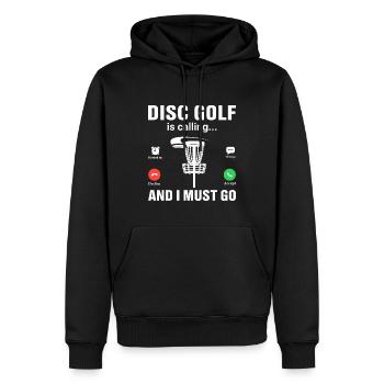 Disc Golf m’appelle et je dois y aller - Sweat à capuche Premium bio Homme - noir - Devant - Nico (187cm)