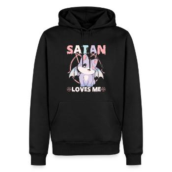 Lustiges Kult-Pastell-Goth-Katzen-Pentagramm - Männer Premium Bio Hoodie - Schwarz - Vorne - Nico (187cm)