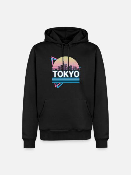Tokyo City Skyline Cityscape Retro - Men’s Premium Organic Hoodie - black