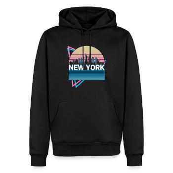 New York City Skyline Cityscape Rétro - Sweat à capuche Premium bio Homme - noir - Devant - Nico (187cm)
