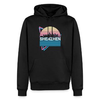 Shenzhen City Skyline Cityscape Rétro - Sweat à capuche Premium bio Homme - noir - Devant - Nico (187cm)