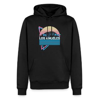 Los Angeles City Skyline Cityscape Rétro - Sweat à capuche Premium bio Homme - noir - Devant - Nico (187cm)