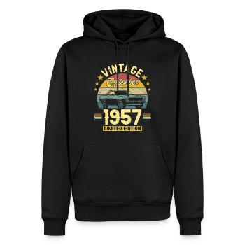 Vintage Septembre 1957 65 Ans Anniversaire - Sweat à capuche Premium bio Homme - noir - Devant - Nico (187cm)