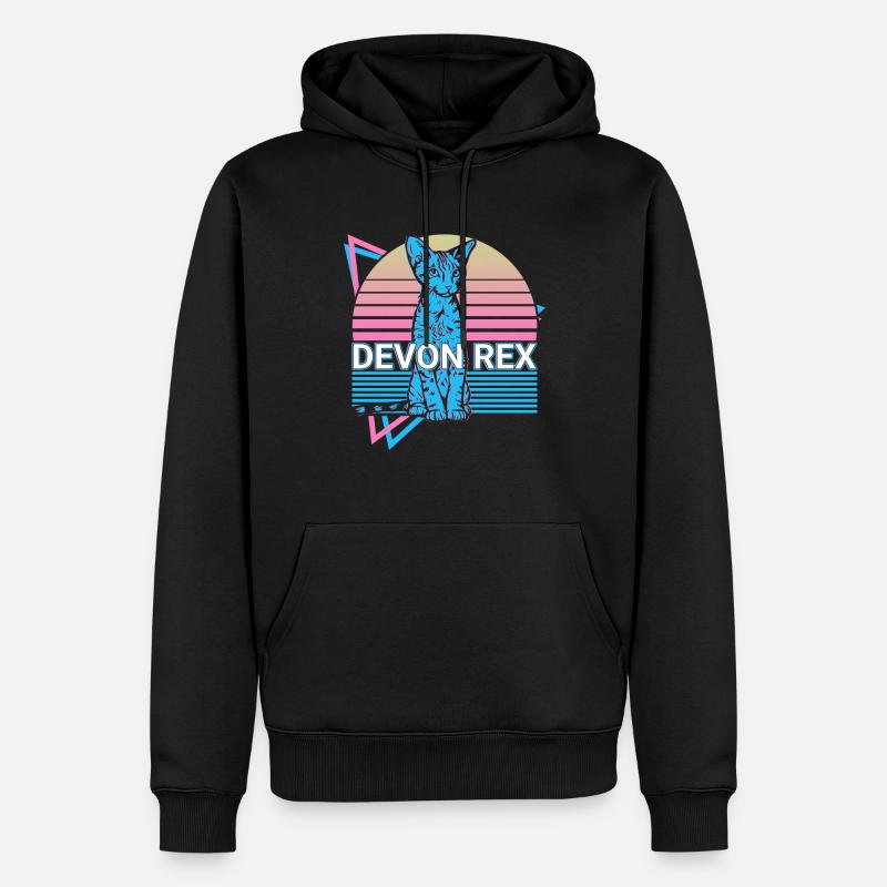 Devon Rex Chat Rétro - Sweat à capuche Premium bio Homme - noir