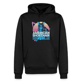 American Shorthair Cat Rétro - Sweat à capuche Premium bio Homme - noir - Devant - Nico (187cm)