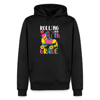 Rolling Into7th Grade Vibes Retro Groovy Women - Men’s Premium Organic Hoodie - black - Front - Nico (187cm)