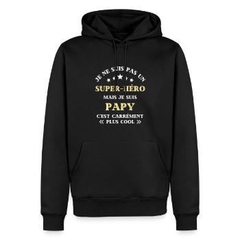 super heros papy humour fête des grands pères papi - Sweat à capuche Premium bio Homme - noir - Devant - Nico (187cm)