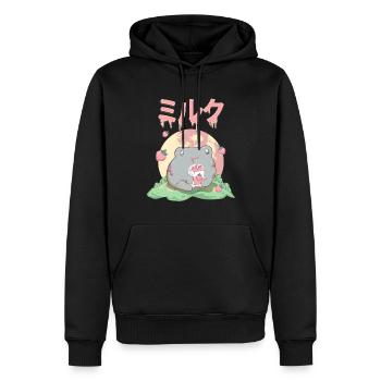 Zombiecore Ästhetischer Kawaii Frosch Erdbeermilch - Männer Premium Bio Hoodie - Schwarz - Vorne - Nico (187cm)