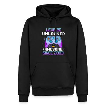 Level 20 freigeschaltet Fantastisch seit 2003 Lustiger Spieler - Männer Premium Bio Hoodie - Schwarz - Vorne - Nico (187cm)