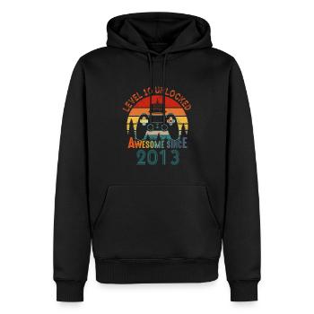 Niveau 10 Débloqué Génial depuis 2013 Funny Gamer - Sweat à capuche Premium bio Homme - noir - Devant - Nico (187cm)