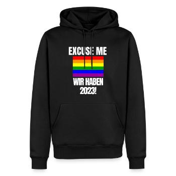 Excuse me wir haben 2022 - Männer Premium Bio Hoodie - Schwarz - Vorne - Nico (187cm)