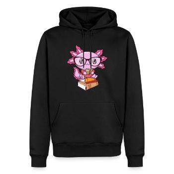Downtown Girl Aesthetic Kawaii Axolotl Bookworm - Sweat à capuche Premium bio Homme - noir - Devant - Nico (187cm)