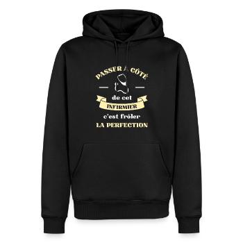 perfection infirmier homme humour idée cadeau - Sweat à capuche Premium bio Homme - noir - Devant - Nico (187cm)