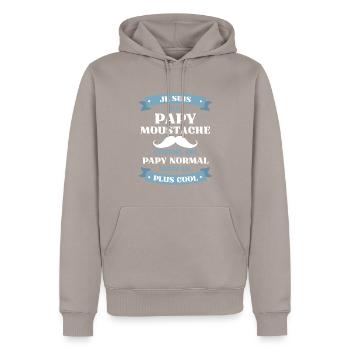 papy moustache humour papi idée cadeau grand père - Sweat à capuche Premium bio Homme - taupe - Devant - Nico (187cm)