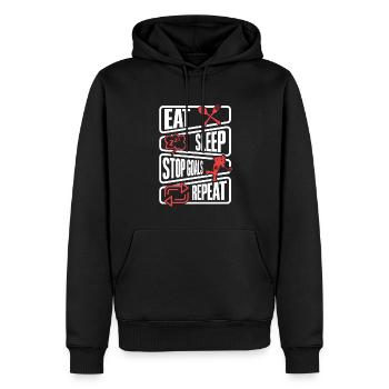 Manger, dormir, défendre des buts Hockey - Sweat à capuche Premium bio Homme - noir - Devant - Nico (187cm)