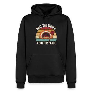 Funny bread baker - Men’s Premium Organic Hoodie - black - Front - Nico (187cm)