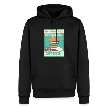 Witziges Katzen und Bücher Spruch Design - Männer Premium Bio Hoodie - Schwarz - Vorne - Nico (187cm)