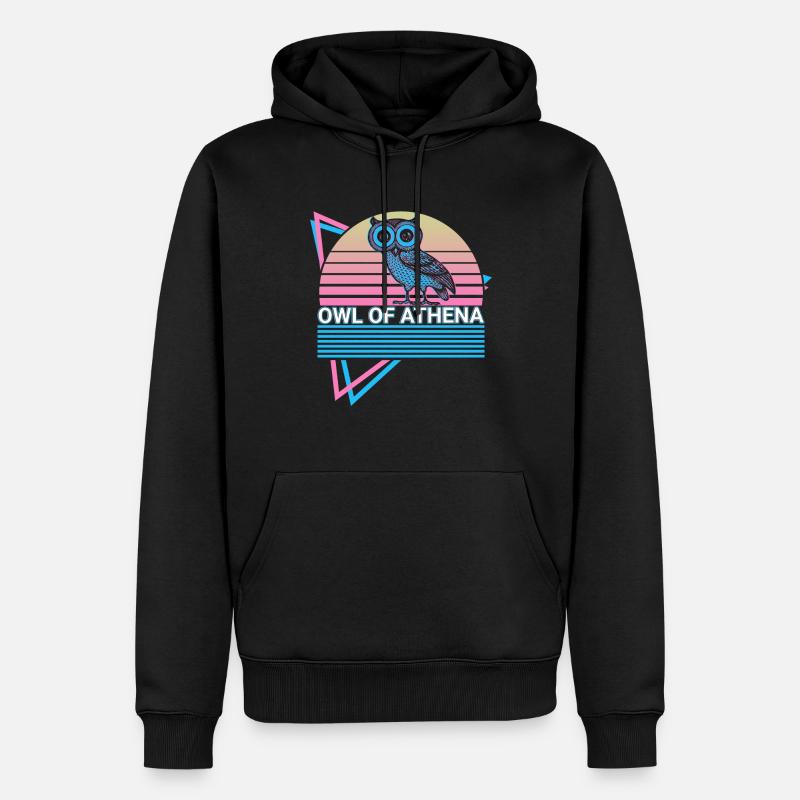 Eule der Athene Retro - Männer Premium Bio Hoodie - Schwarz