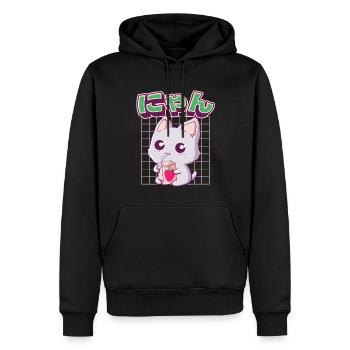 Kawaii Cat Lait de fraise japonais - Sweat à capuche Premium bio Homme - noir - Devant - Nico (187cm)