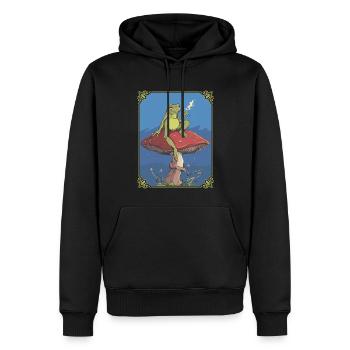Cottagecore Ästhetischer Frosch-Pilz-Tee Goblincor - Männer Premium Bio Hoodie - Schwarz - Vorne - Nico (187cm)