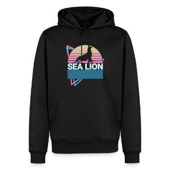 Lion de mer Rétro - Sweat à capuche Premium bio Homme - noir - Devant - Nico (187cm)