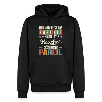 Humour Mari Pas Parfait Femme De Mari Boucher - Sweat à capuche Premium bio Homme - noir - Devant - Nico (187cm)