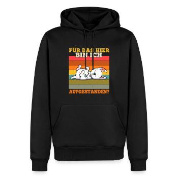 Für das hier bin ich aufgestanden? - Männer Premium Bio Hoodie - Schwarz - Vorne - Nico (187cm)