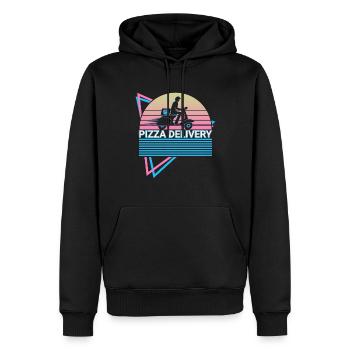 Livraison de pizza rétro - Sweat à capuche Premium bio Homme - noir - Devant - Nico (187cm)