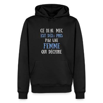 beau mec déjà pris humour saint Valentin couple - Sweat à capuche Premium bio Homme - noir - Devant - Nico (187cm)