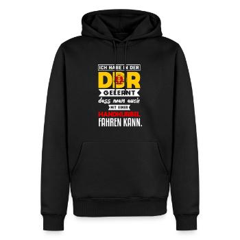 Cooler Ddr Ostdeutschland Osten Spruch - Männer Premium Bio Hoodie - Schwarz - Vorne - Nico (187cm)
