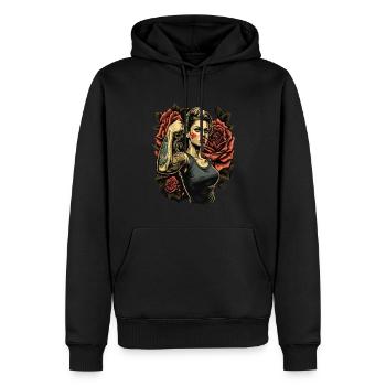 Femme forte Mère Roses Cadeau de fête des mères - Sweat à capuche Premium bio Homme - noir - Devant - Nico (187cm)