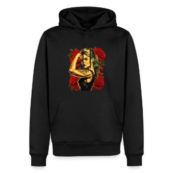 Femme forte Mère Roses Cadeau de fête des mères - Sweat à capuche Premium bio Homme - noir - Devant - Nico (187cm)