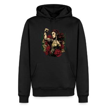 Femme forte Mère Roses Cadeau de fête des mères - Sweat à capuche Premium bio Homme - noir - Devant - Nico (187cm)