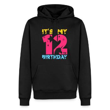 C’EST MON 12E ANNIVERSAIRE LICORNE 12E ANNIVERSAIRE - Sweat à capuche Premium bio Homme - noir - Devant - Nico (187cm)