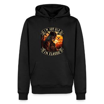 Je ne suis pas vieux je suis motard moto classique - Sweat à capuche Premium bio Homme - noir - Devant - Nico (187cm)