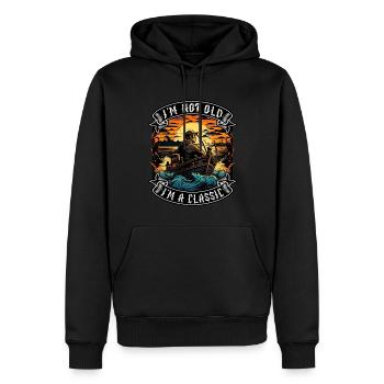 Je ne suis pas vieux Je suis un amoureux des bateaux classiques - Sweat à capuche Premium bio Homme - noir - Devant - Nico (187cm)
