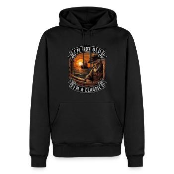 Je ne suis pas vieux Je suis un amoureux des bateaux classiques - Sweat à capuche Premium bio Homme - noir - Devant - Nico (187cm)