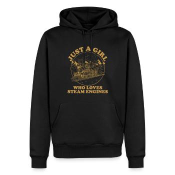 Juste une fille qui aime les locomotives à vapeur - Sweat à capuche Premium bio Homme - noir - Devant - Nico (187cm)