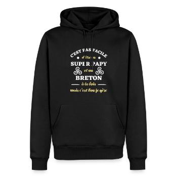 papy breton homme humour bretagne breizh cadeau - Sweat à capuche Premium bio Homme - noir - Devant - Nico (187cm)
