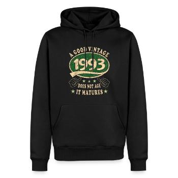 30ème anniversaire 1993 30s Bon millésime - Sweat à capuche Premium bio Homme - noir - Devant - Nico (187cm)